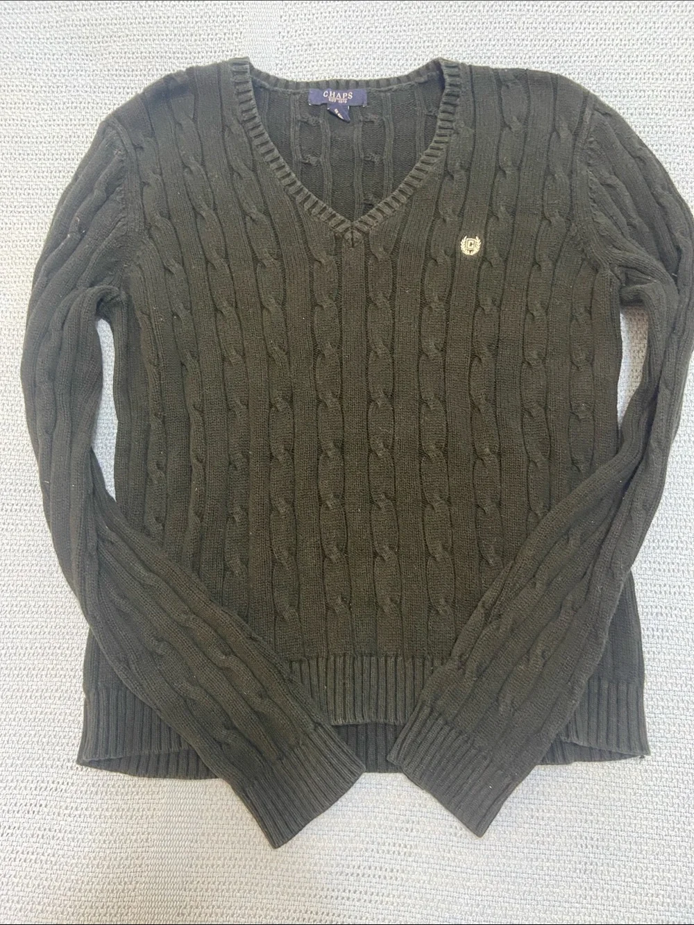 Chaps Black Cable Knit V-Neck Sweater